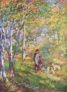 Auguste renoir, Jules le Coeur et ses chiens dans la foret de Fontainebleau